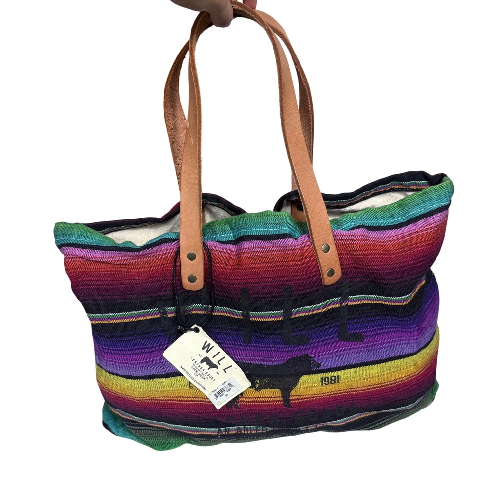 Will Leather Goods Tote Bag Unisex OS Multi Serape Stripe Woven Leather Straps